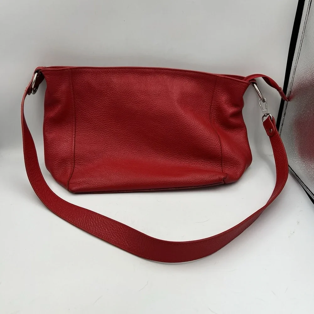 Red Pebbled Genuine Leather Hobo Zipper Shoulder Bag Purse Made in Italy